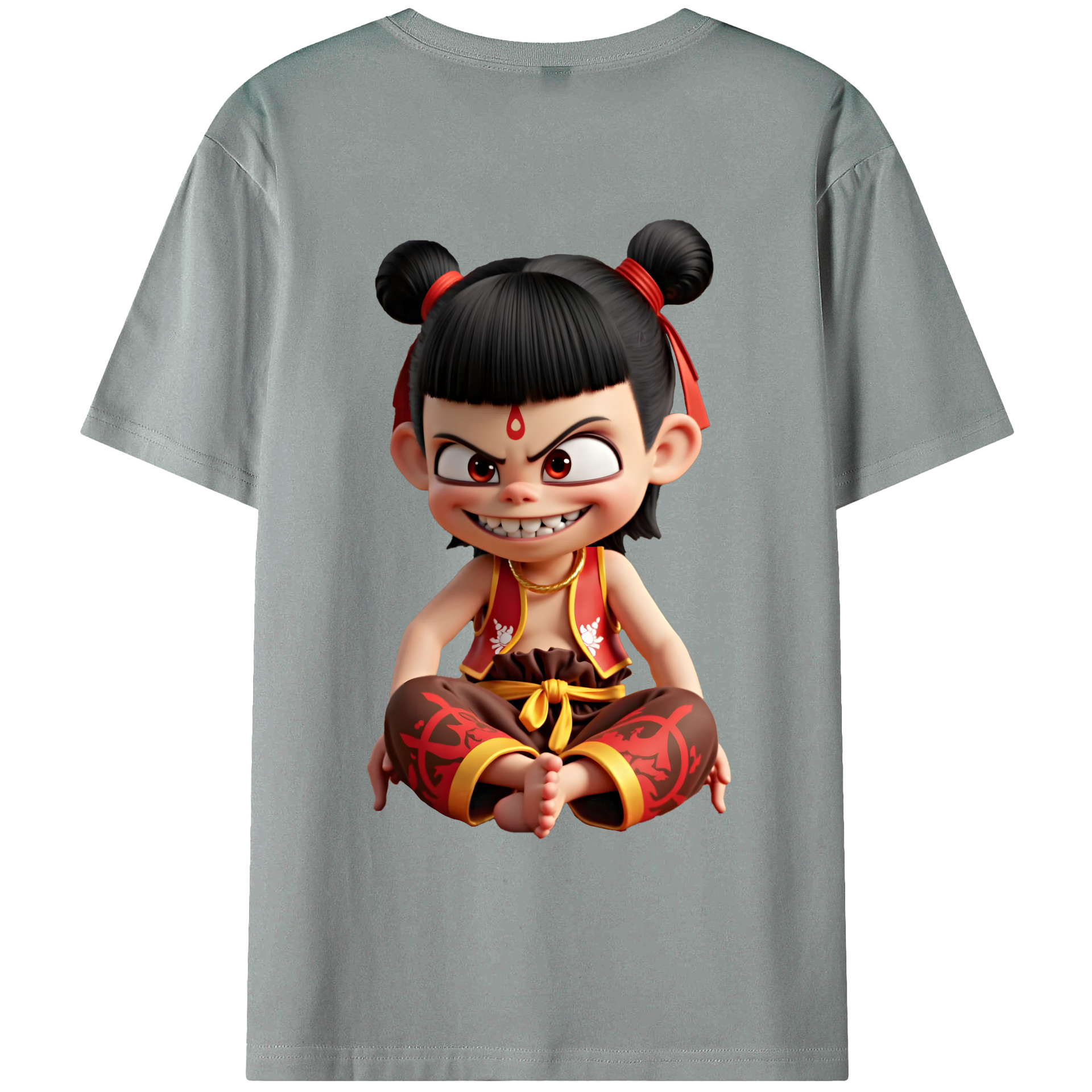 （画像用） Ne Zha 2 ナタ 魔童の大暴れ 綿100％ メンズ半袖Tシャツ（バックプリント） 通気性